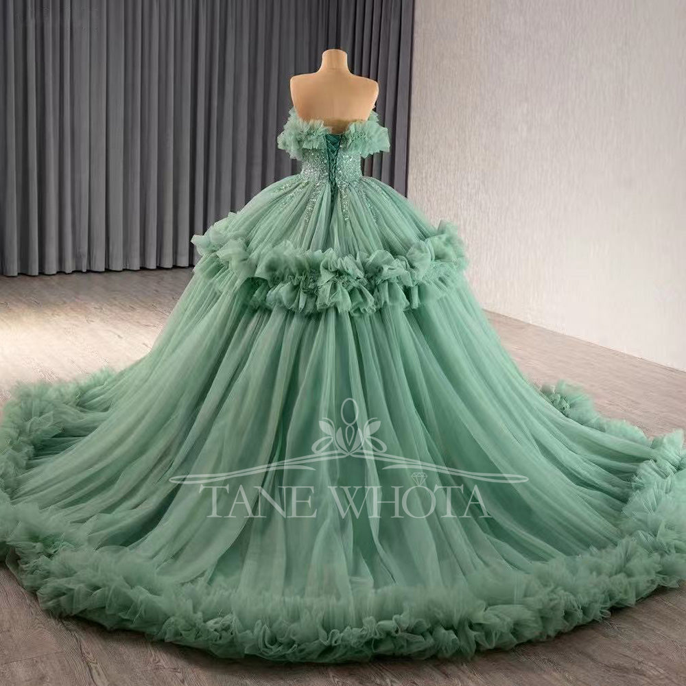 TW455 Green Strapless Quinceanera Dress With Lace-Up Back Sequined Beading Customized Luxury Party Gown For Girls