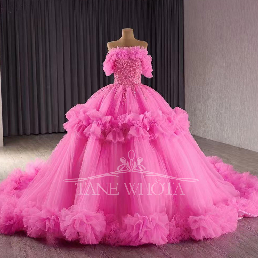 TW455 Rose Red Sequined Beading Strapless Vestido Para Quinceañera 2025 With Lace-Up Back Customized Girls Party Gown
