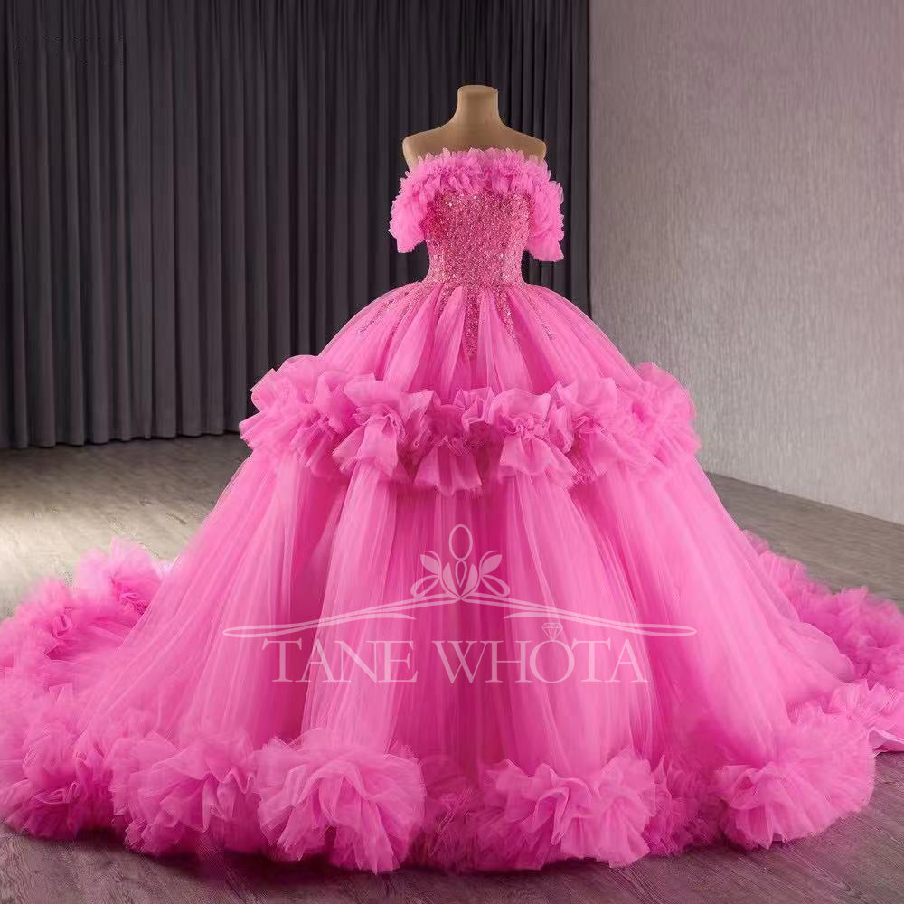 TW455 Rose Red Sequined Beading Strapless Vestido Para Quinceañera 2025 With Lace-Up Back Customized Girls Party Gown