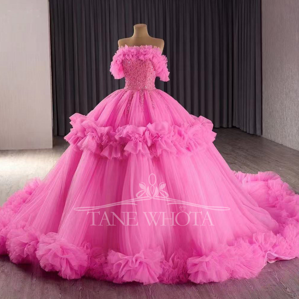 TW455 Rose Red Sequined Beading Strapless Vestido Para Quinceañera 2025 With Lace-Up Back Customized Girls Party Gown