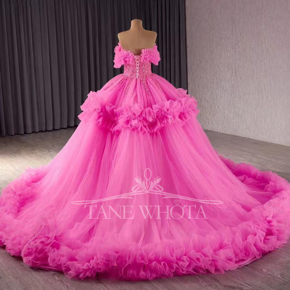 TW455 Rose Red Sequined Beading Strapless Vestido Para Quinceañera 2025 With Lace-Up Back Customized Girls Party Gown