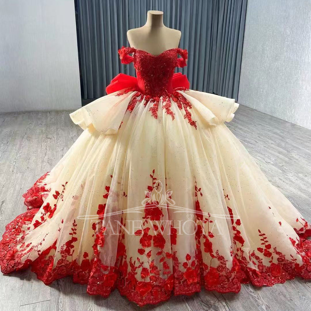 TW445 Girls 15 Quinceanera Ball Gown Dress Pink Purple Sweetheart Off-Shoulder Lace-Up Back Embroidered Beaded Sequined Appliques