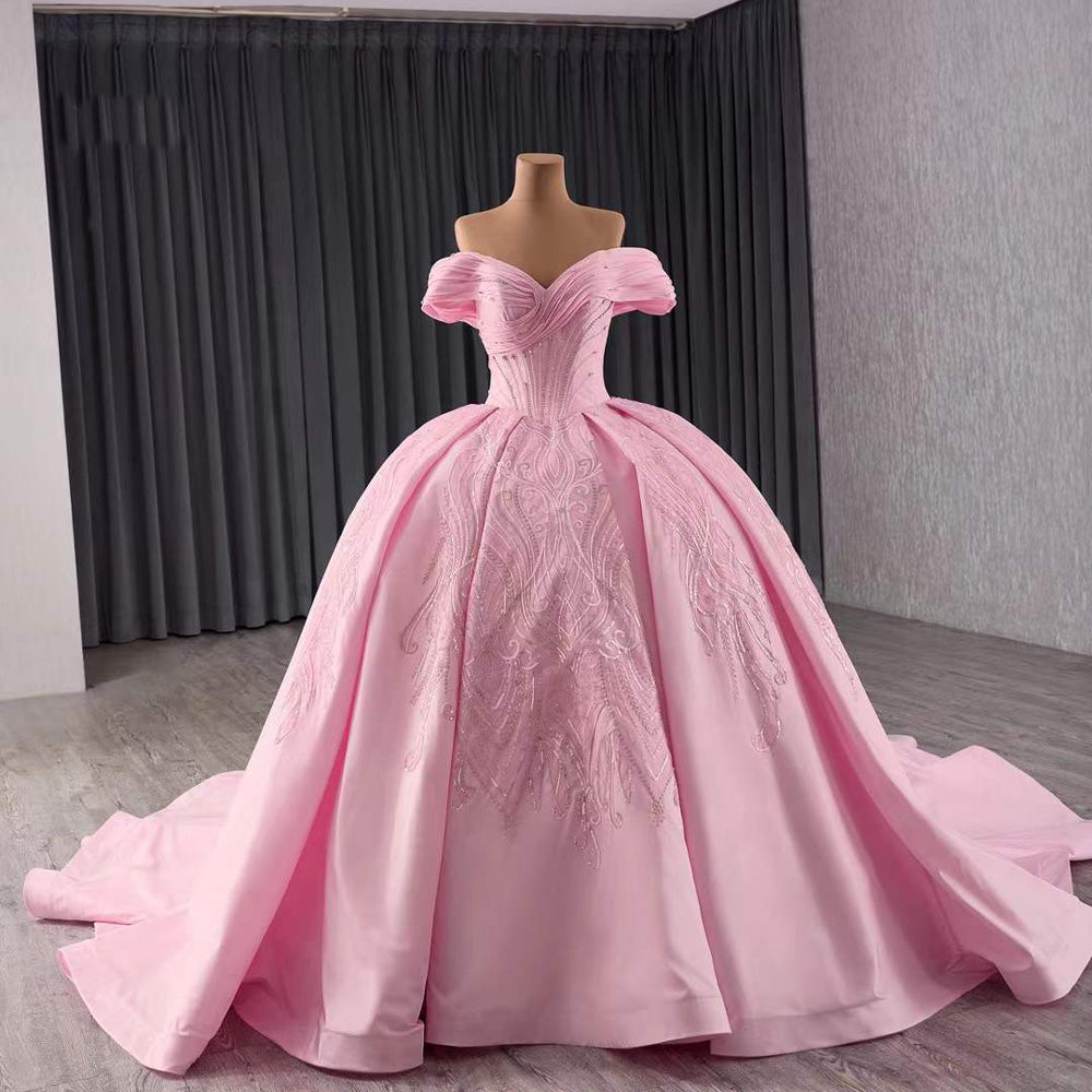 TW117 Vestido 15 Quinceañeras Luxury Off Shoulder Sweetheart Lace Up Back Pink Customized Long Dress For Special Occasions