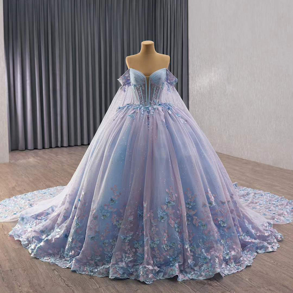 TW093 Vestidos De 15 Quinceañera Luxury 2025 Sleeveless Sweetheart Appliques Lace Up Back Blue Purple Long Dress For Special Occasions
