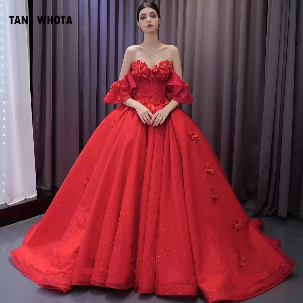 TW285 Vestido De Quinceañeras 2025 Sweetheart Detachable Sleeve Lace Up Back Beading Sequined Appliques Customized Red Long Dress