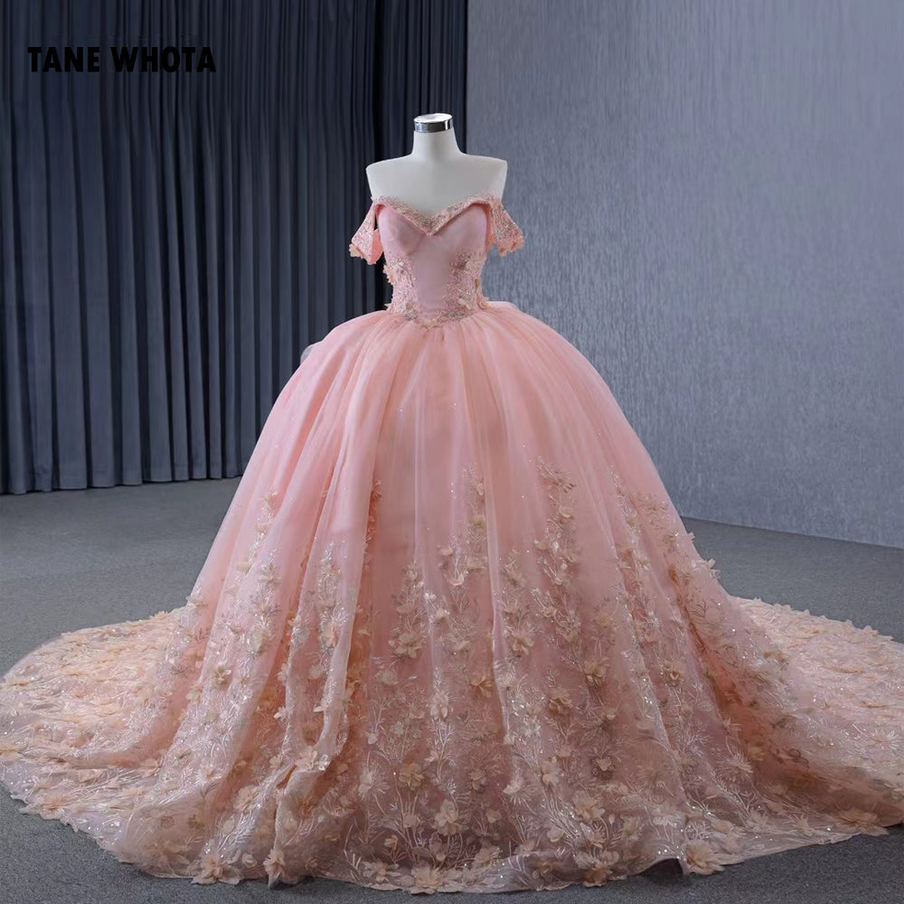 TW284 Quinceañera Dresses 2025 Off Shoulder Sweetheart Lace Up Back Appliques Sequined Customized Orange Long Dress Luxury