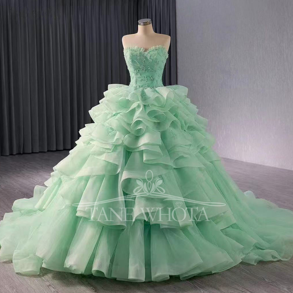 TW350 Vestidos Quinceañeras Princesas 2025 Sweetheart Sleeveless Lace Up Back Beading Sequined Tiered Customized Green Long Dress