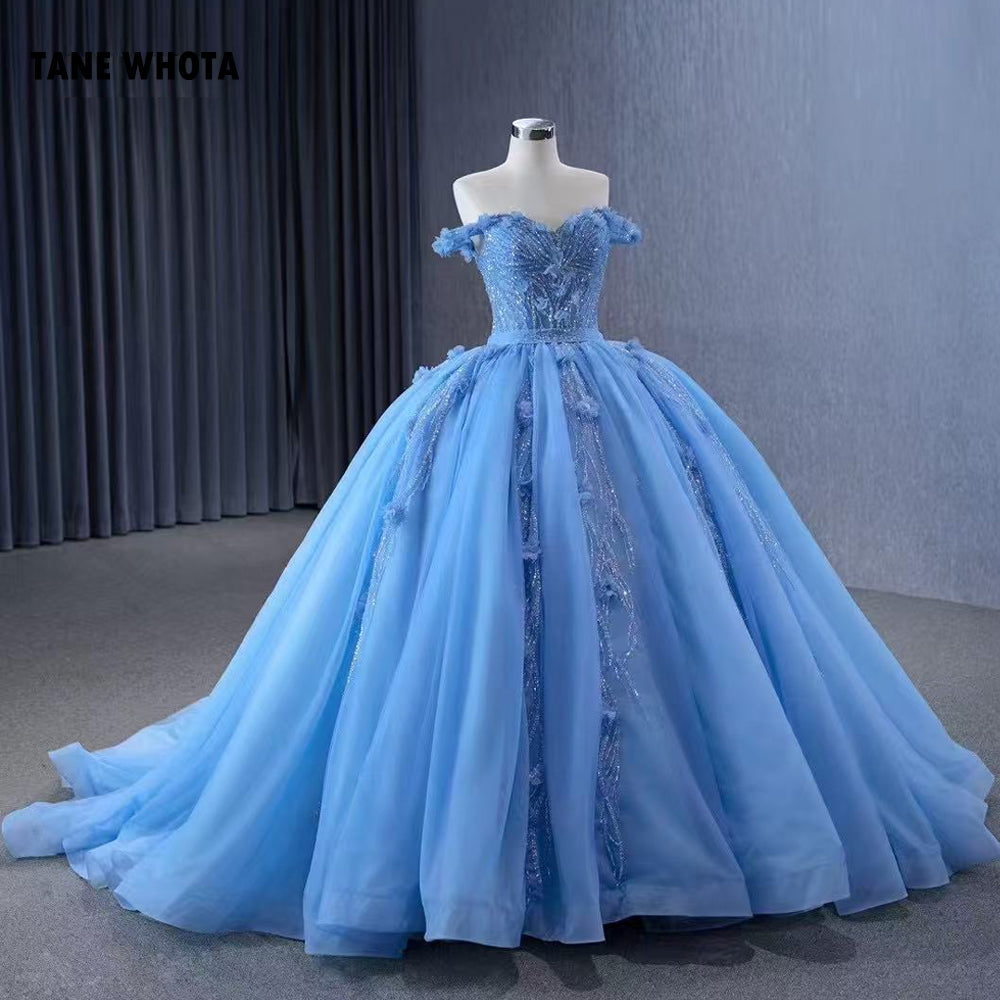 TW286 Vestido De 15 Quinceañeras Off Shoulder Sweetheart Lace Up Back Beading Sequined Customized Blue Luxury Long Dress