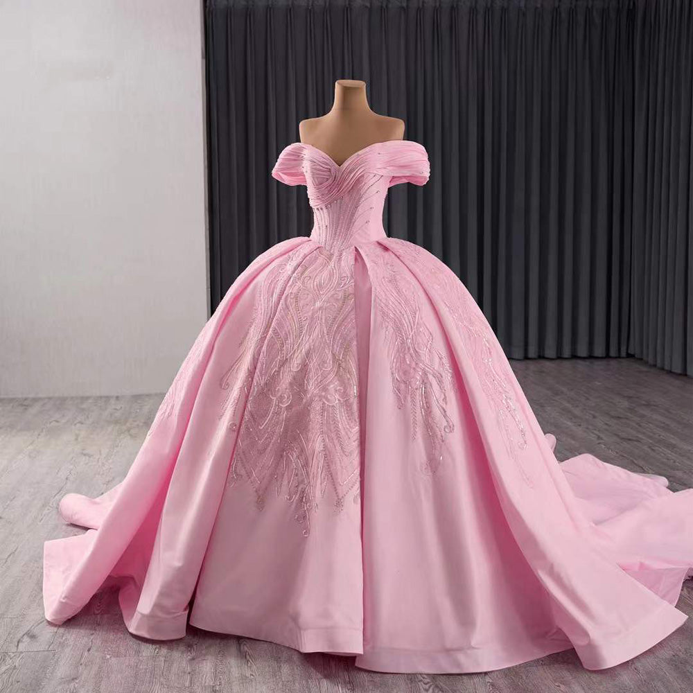TW117 Vestido 15 Quinceañeras Luxury Off Shoulder Sweetheart Lace Up Back Pink Customized Long Dress For Special Occasions