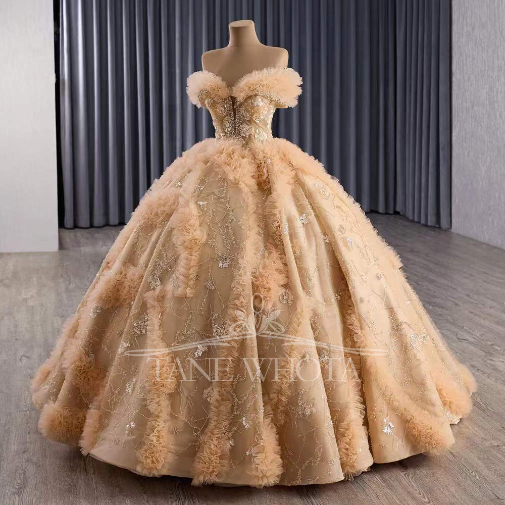 TW464 Sweetheart Quinceañera Dress Lace Up Back Crystal Sequined Orange Long Gown For 15th Birthday Luxury Customizable Vestido De 15