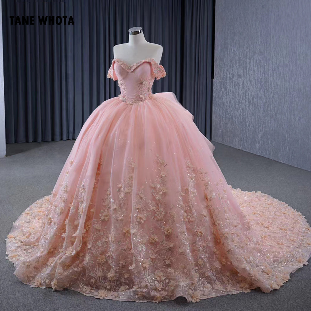 TW284 Quinceañera Dresses 2025 Off Shoulder Sweetheart Lace Up Back Appliques Sequined Customized Orange Long Dress Luxury