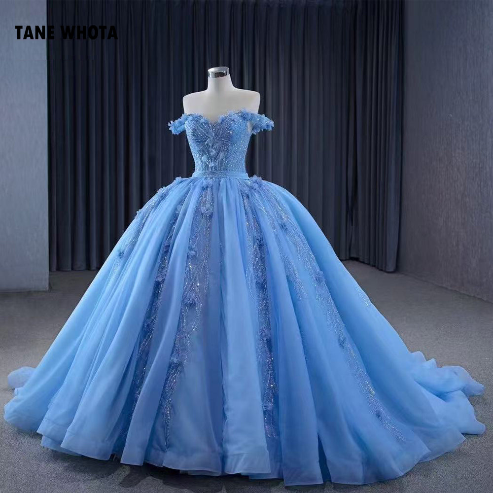 TW286 Vestido De 15 Quinceañeras Off Shoulder Sweetheart Lace Up Back Beading Sequined Customized Blue Luxury Long Dress