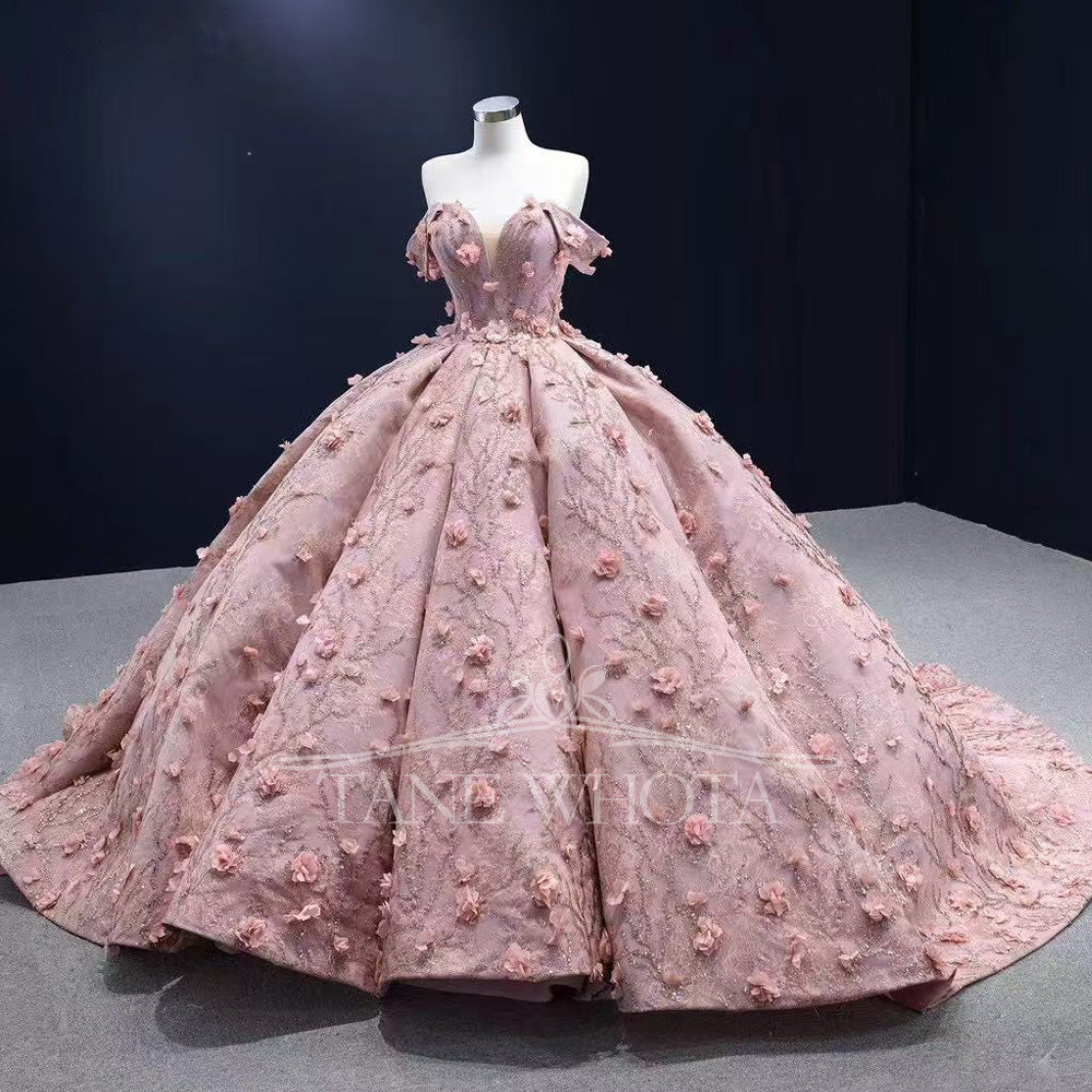 TW490 15 Quinceanera Pink Ball Gown Off-Shoulder Sweetheart Lace-Up Back Embroidery Appliques Sequined Customized Dress For Girls