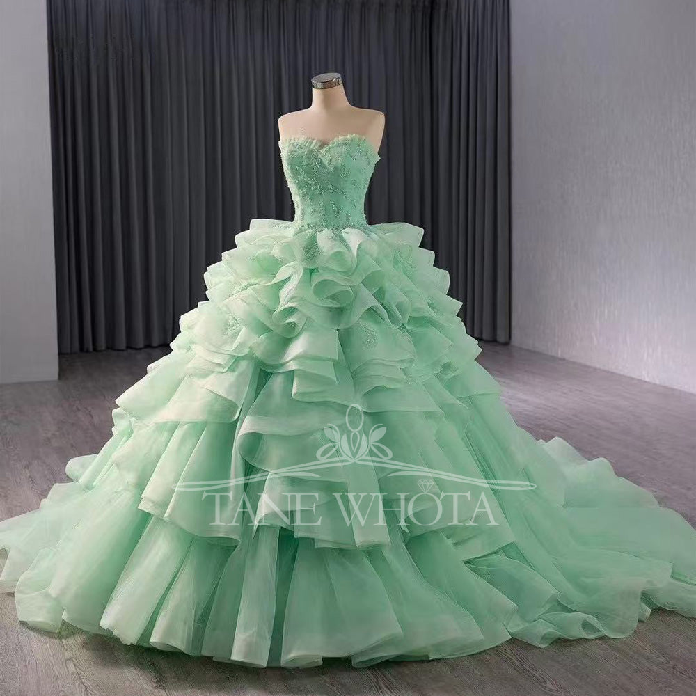 TW350 Vestidos Quinceañeras Princesas 2025 Sweetheart Sleeveless Lace Up Back Beading Sequined Tiered Customized Green Long Dress