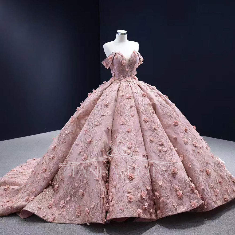 TW490 15 Quinceanera Pink Ball Gown Off-Shoulder Sweetheart Lace-Up Back Embroidery Appliques Sequined Customized Dress For Girls