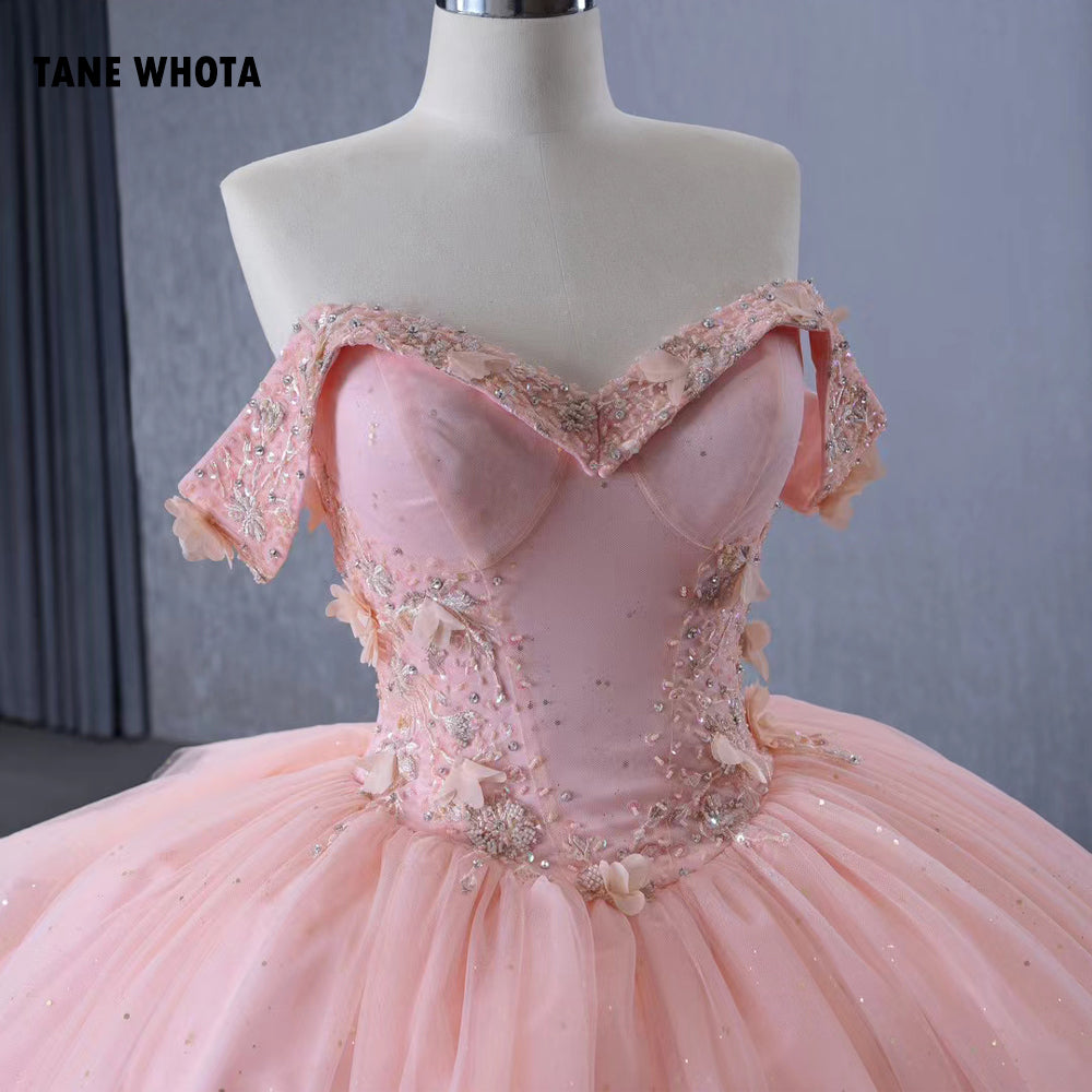 TW284 Quinceañera Dresses 2025 Off Shoulder Sweetheart Lace Up Back Appliques Sequined Customized Orange Long Dress Luxury