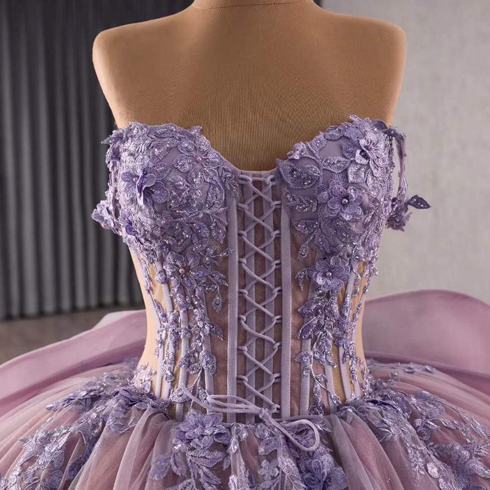 TW094 Vestidos De 15 Quinceañeras Sweetheart Appliques Lace Up Back Purple Long Evening Dress For Special Occasions