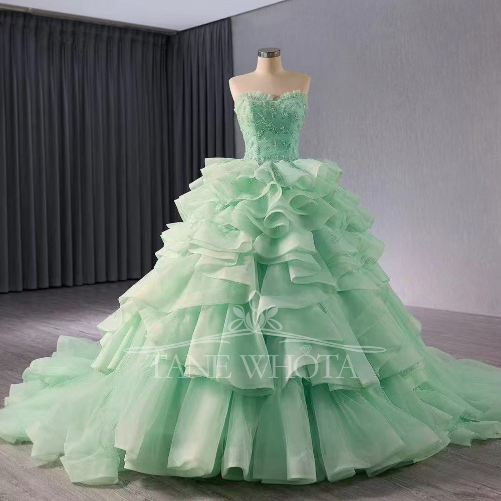 TW350 Vestidos Quinceañeras Princesas 2025 Sweetheart Sleeveless Lace Up Back Beading Sequined Tiered Customized Green Long Dress