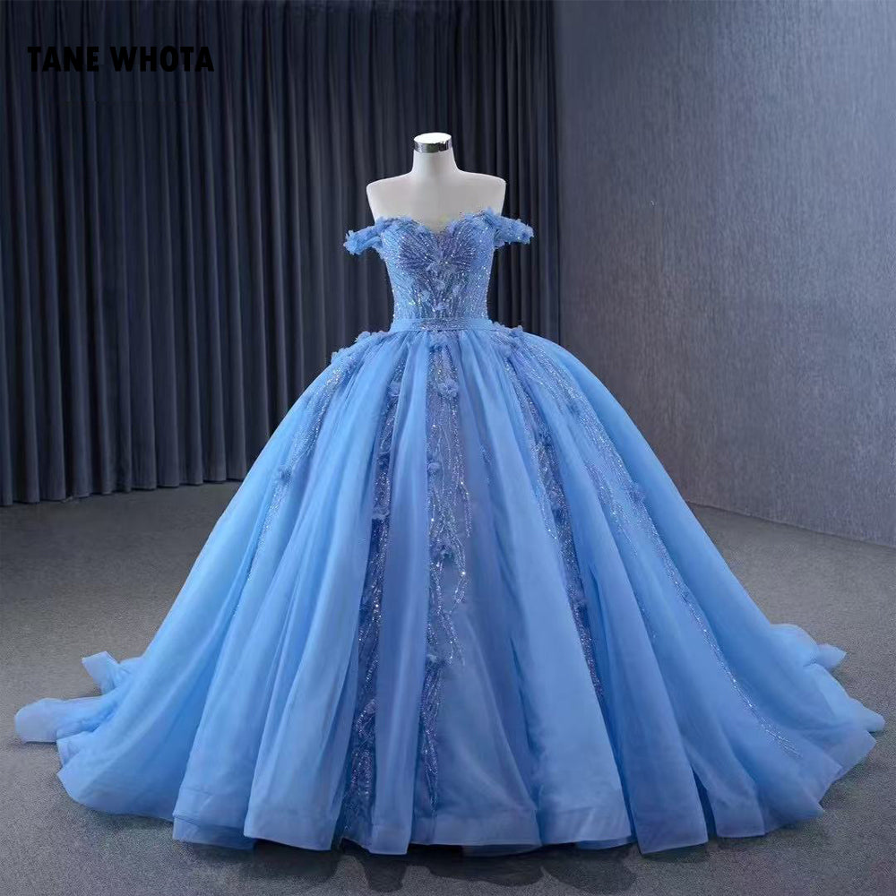 TW286 Vestido De 15 Quinceañeras Off Shoulder Sweetheart Lace Up Back Beading Sequined Customized Blue Luxury Long Dress
