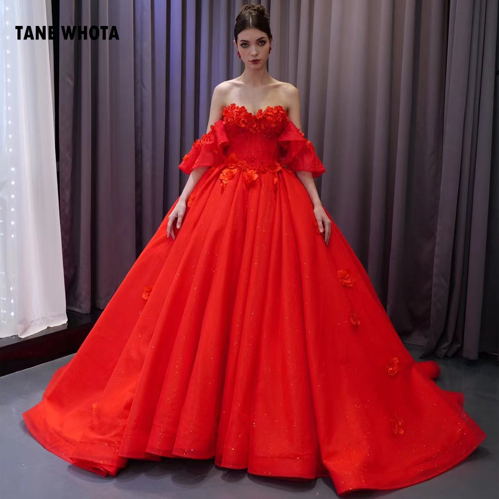TW285 Vestido De Quinceañeras 2025 Sweetheart Detachable Sleeve Lace Up Back Beading Sequined Appliques Customized Red Long Dress