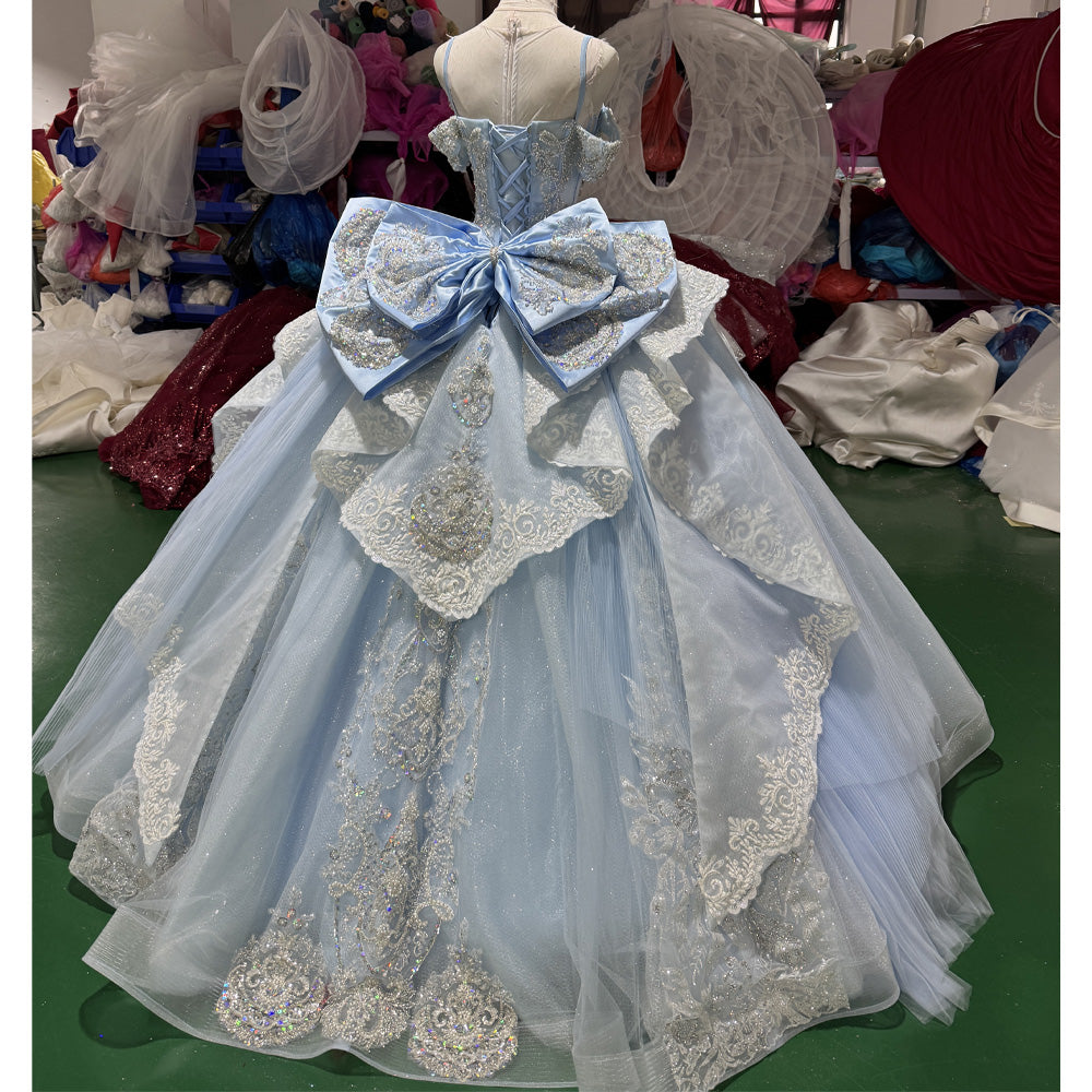 TW971 Luxury Sweetheart Off-The-Shoulder Quinceañera Dress With Lace-Up Back Bow Crystal Sequins Long Gown Customizable