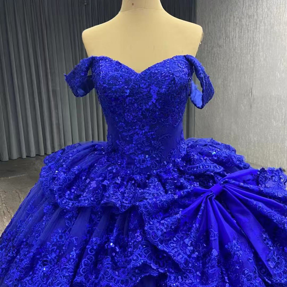 TW124 Vestidos Quinceañeras Estilo Princesa Off Shoulder Sweetheart Appliques Lace Up Back Green Long Dress For Special Occasions
