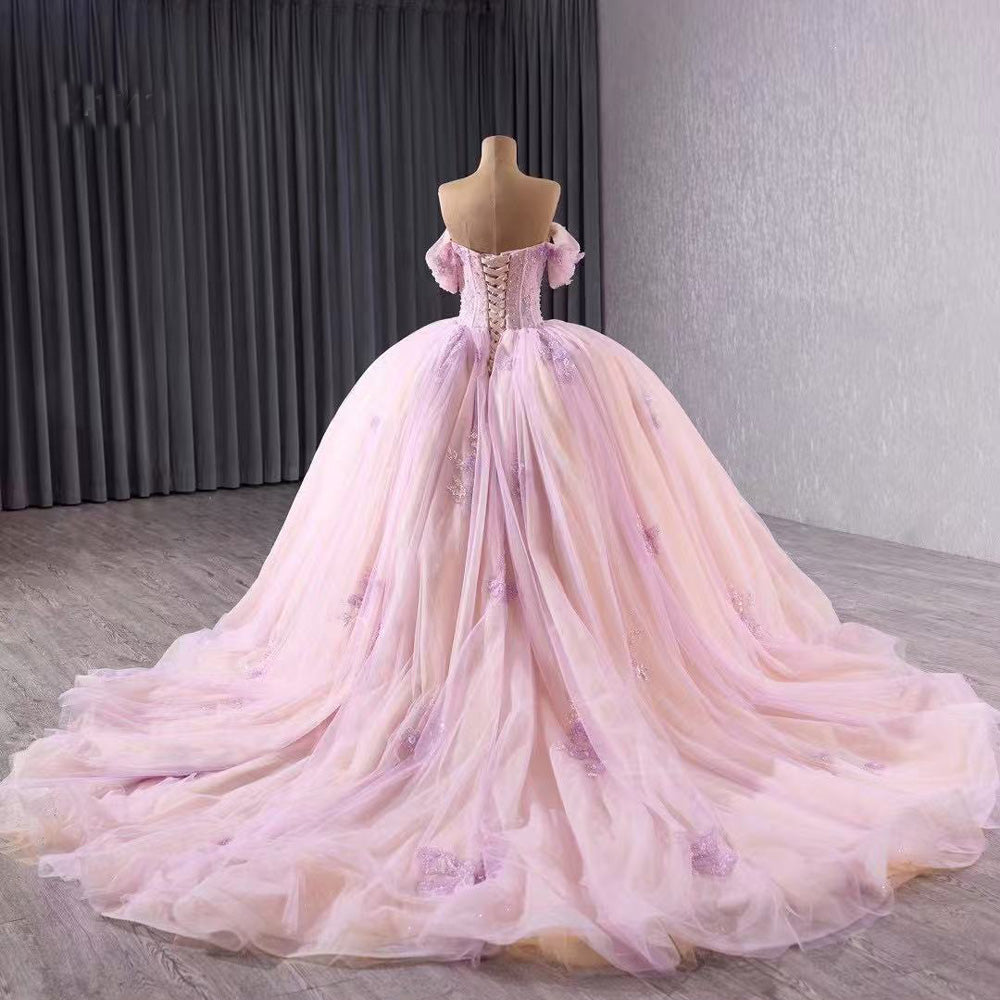 TW125 Vestido De 15 Luxury XV Off Shoulder Sweetheart Appliques Lace Up Back Beading Pink Purple Long Dress For Special Occasions