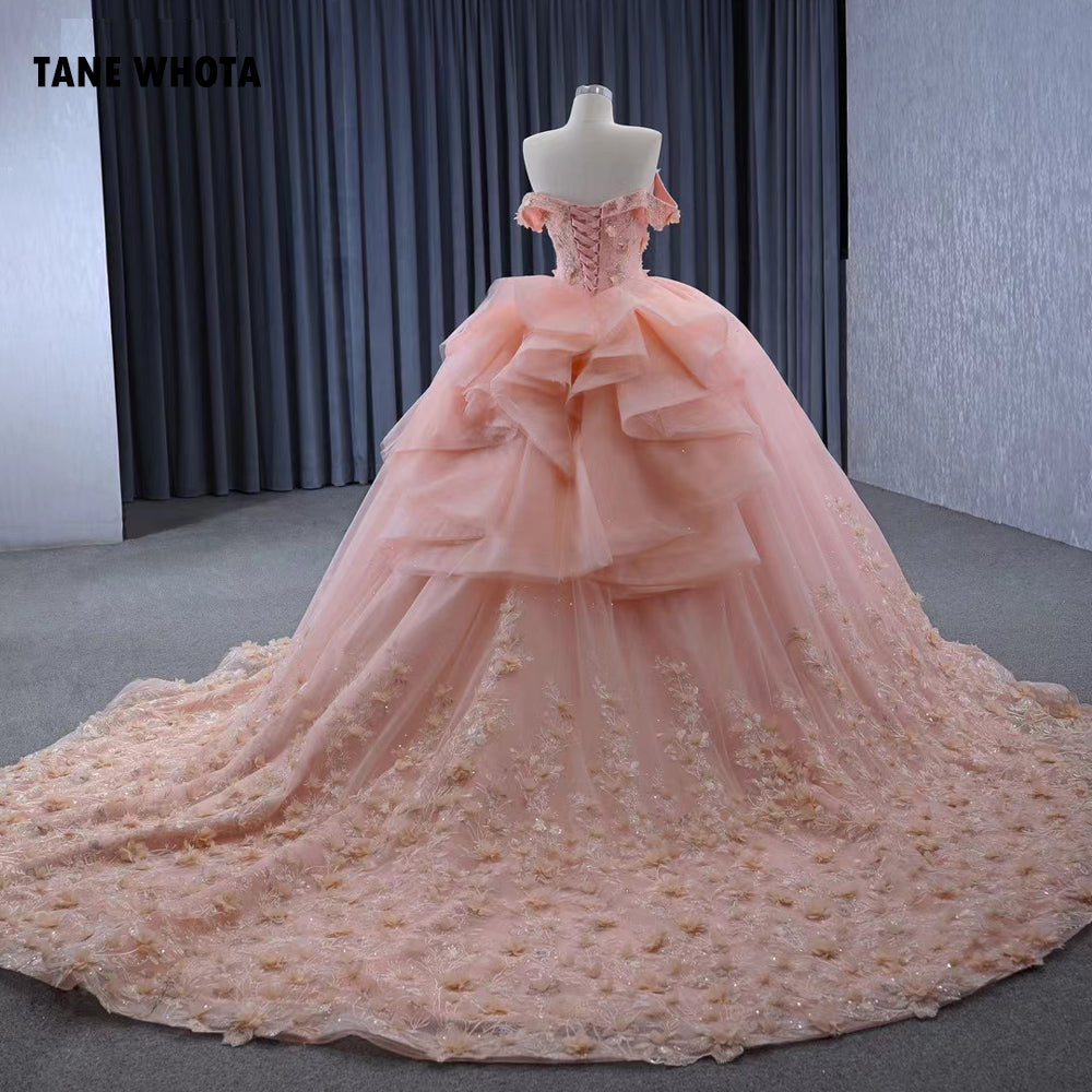 TW284 Quinceañera Dresses 2025 Off Shoulder Sweetheart Lace Up Back Appliques Sequined Customized Orange Long Dress Luxury