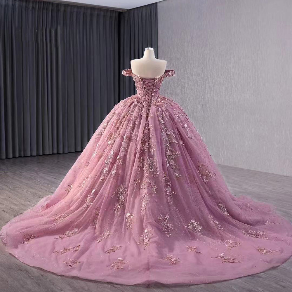 TW126 Vestidos De 15 Off Shoulder Sweetheart Appliques Sequined Lace Up Back Purple dresses for Luxury Party