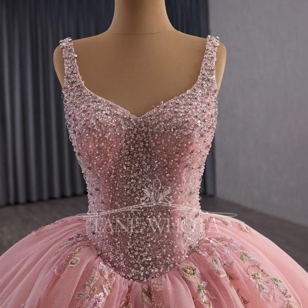 TW573 Customizable Pink Prom Dress Detachable Jacket Spaghetti Straps Lace-Up Back Beading Quinceanera Women's Special Occasion Gown