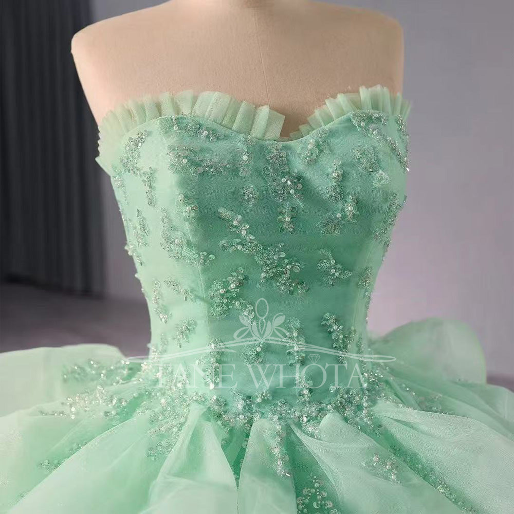 TW350 Vestidos Quinceañeras Princesas 2025 Sweetheart Sleeveless Lace Up Back Beading Sequined Tiered Customized Green Long Dress