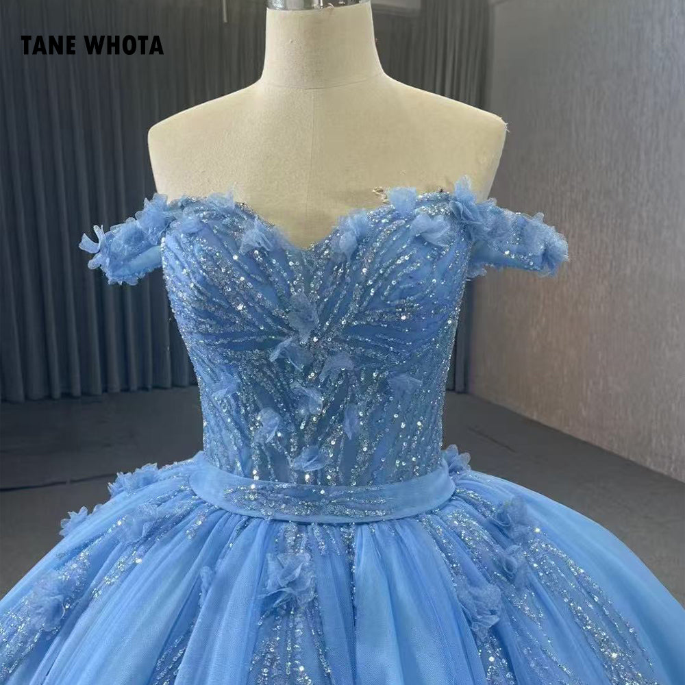 TW286 Vestido De 15 Quinceañeras Off Shoulder Sweetheart Lace Up Back Beading Sequined Customized Blue Luxury Long Dress