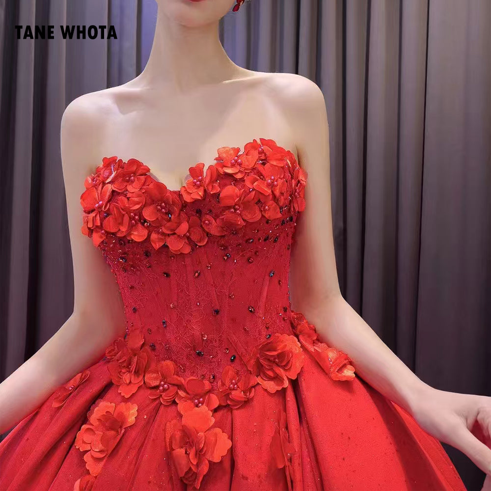 TW285 Vestido De Quinceañeras 2025 Sweetheart Detachable Sleeve Lace Up Back Beading Sequined Appliques Customized Red Long Dress