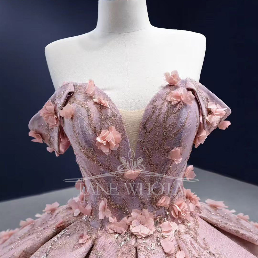 TW490 15 Quinceanera Pink Ball Gown Off-Shoulder Sweetheart Lace-Up Back Embroidery Appliques Sequined Customized Dress For Girls