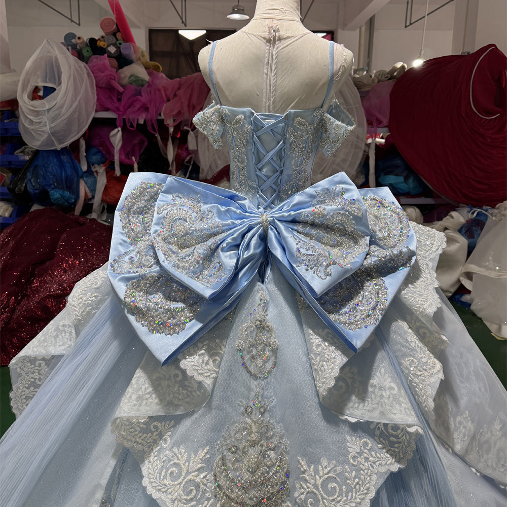 TW971 Luxury Sweetheart Off-The-Shoulder Quinceañera Dress With Lace-Up Back Bow Crystal Sequins Long Gown Customizable