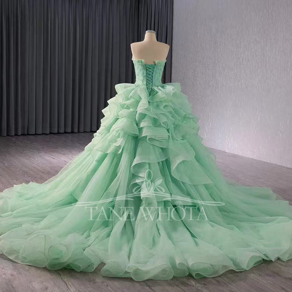 TW350 Vestidos Quinceañeras Princesas 2025 Sweetheart Sleeveless Lace Up Back Beading Sequined Tiered Customized Green Long Dress