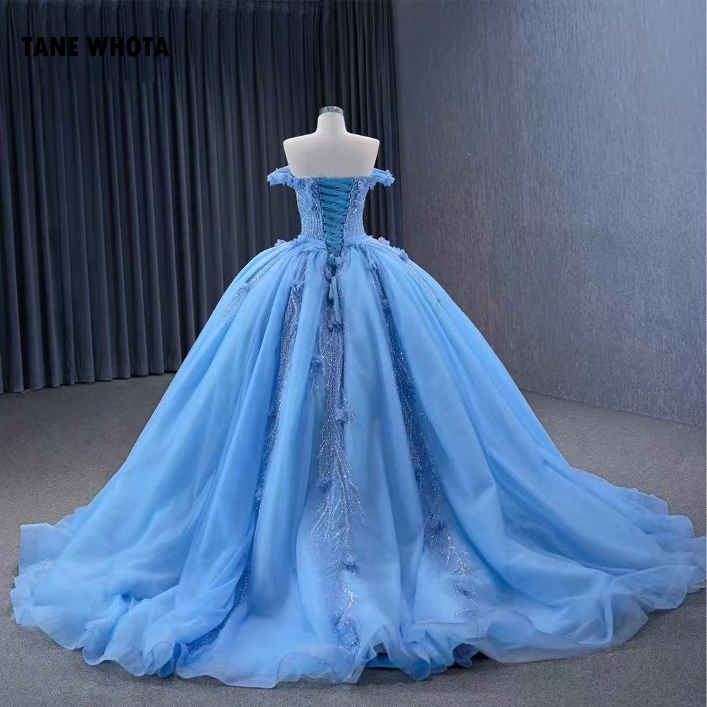 TW286 Vestido De 15 Quinceañeras Off Shoulder Sweetheart Lace Up Back Beading Sequined Customized Blue Luxury Long Dress