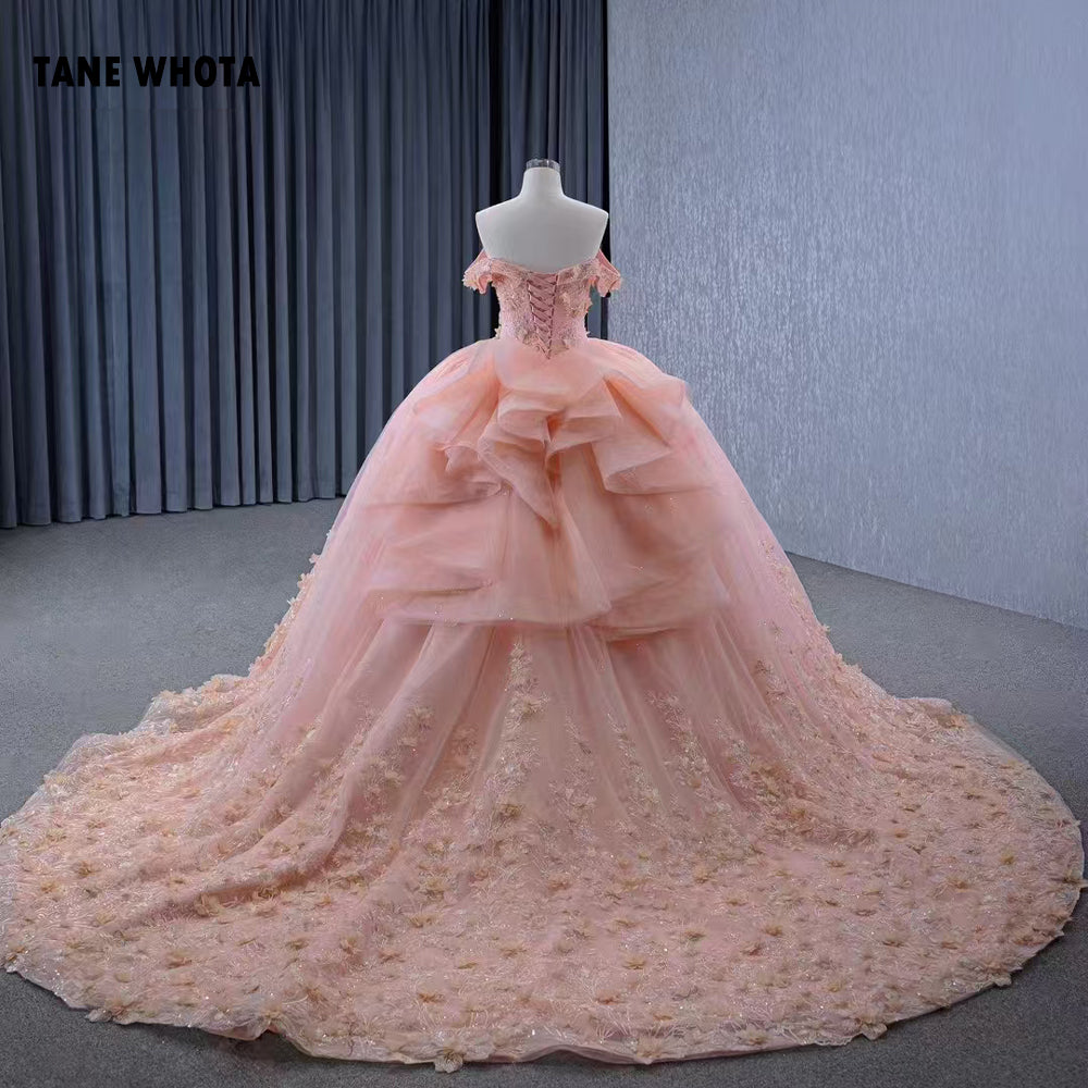 TW284 Quinceañera Dresses 2025 Off Shoulder Sweetheart Lace Up Back Appliques Sequined Customized Orange Long Dress Luxury