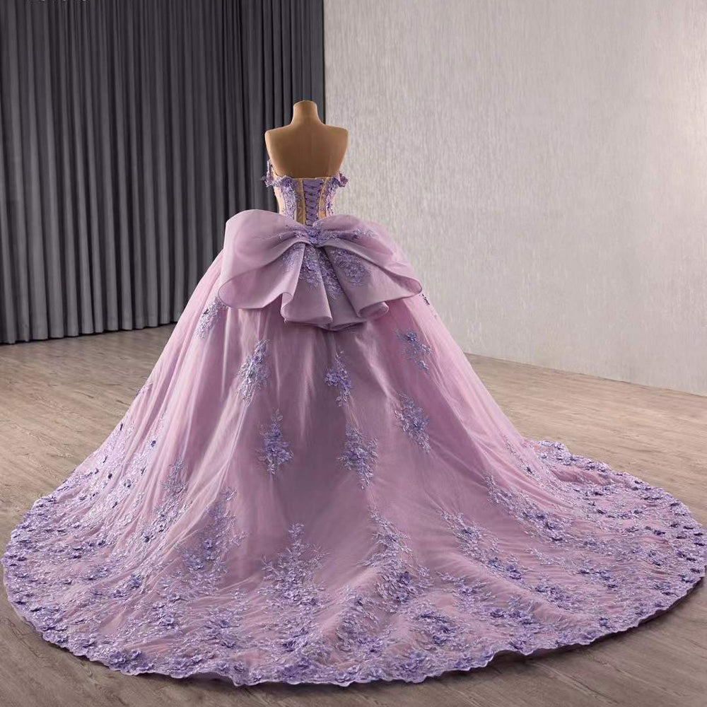 TW094 Vestidos De 15 Quinceañeras Sweetheart Appliques Lace Up Back Purple Long Evening Dress For Special Occasions