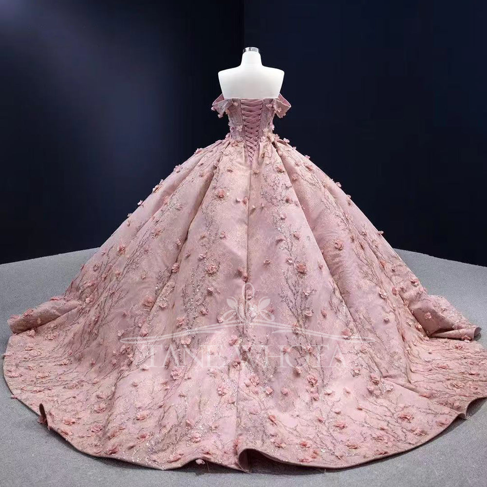 TW490 15 Quinceanera Pink Ball Gown Off-Shoulder Sweetheart Lace-Up Back Embroidery Appliques Sequined Customized Dress For Girls