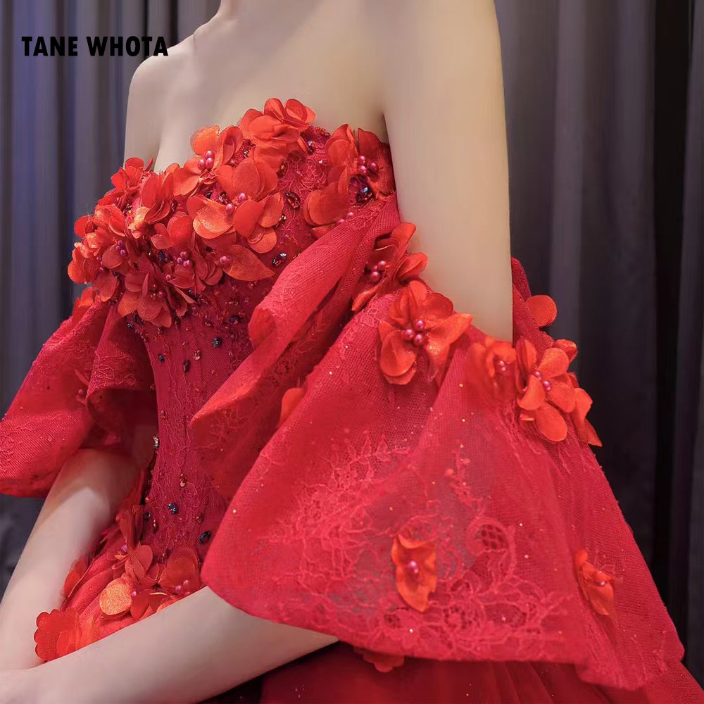 TW285 Vestido De Quinceañeras 2025 Sweetheart Detachable Sleeve Lace Up Back Beading Sequined Appliques Customized Red Long Dress