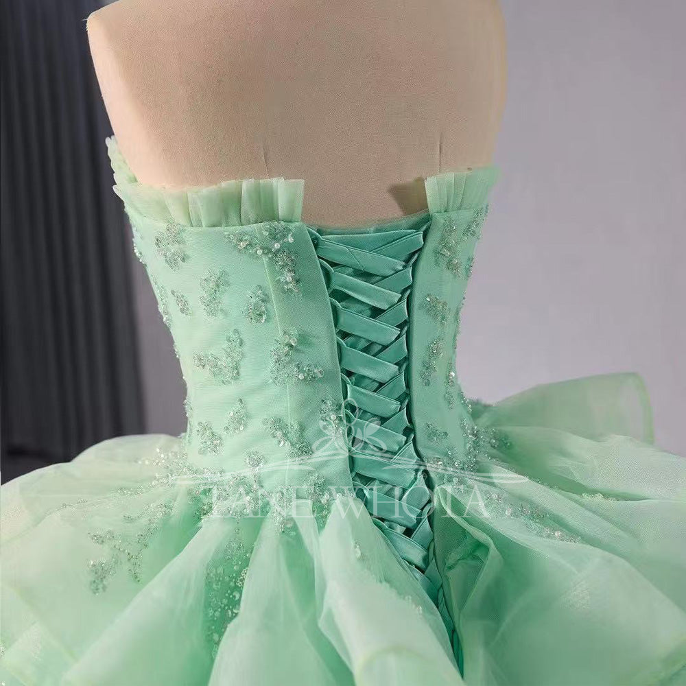 TW350 Vestidos Quinceañeras Princesas 2025 Sweetheart Sleeveless Lace Up Back Beading Sequined Tiered Customized Green Long Dress