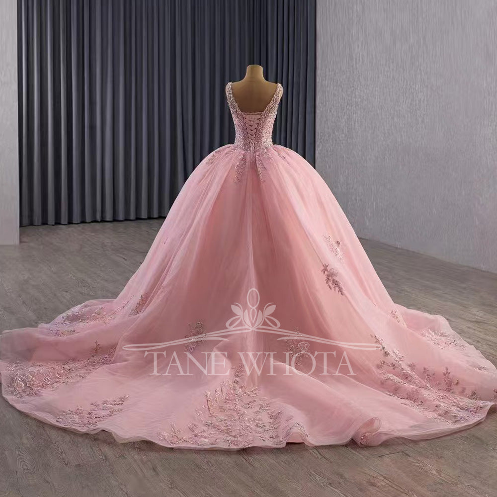 TW573 Customizable Pink Prom Dress Detachable Jacket Spaghetti Straps Lace-Up Back Beading Quinceanera Women's Special Occasion Gown