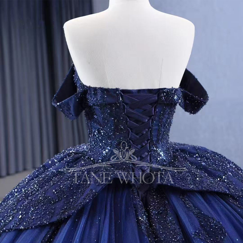 TW557 Customizable Blue Off-Shoulder Sweetheart Quinceañera Dress Lace-Up Back Beaded Sequined Embroidery 15th Birthday Prom Gown