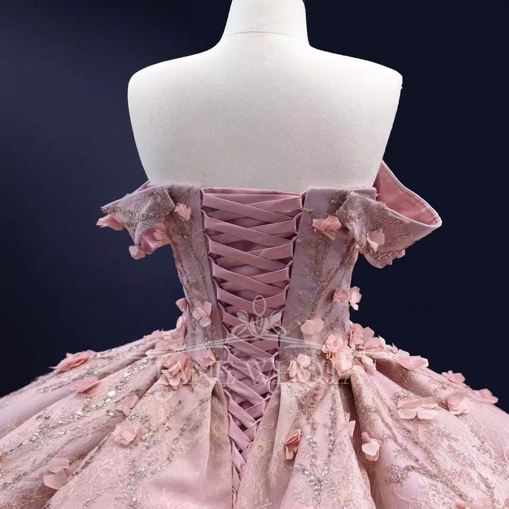 TW490 15 Quinceanera Pink Ball Gown Off-Shoulder Sweetheart Lace-Up Back Embroidery Appliques Sequined Customized Dress For Girls