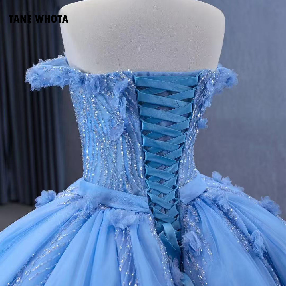 TW286 Vestido De 15 Quinceañeras Off Shoulder Sweetheart Lace Up Back Beading Sequined Customized Blue Luxury Long Dress