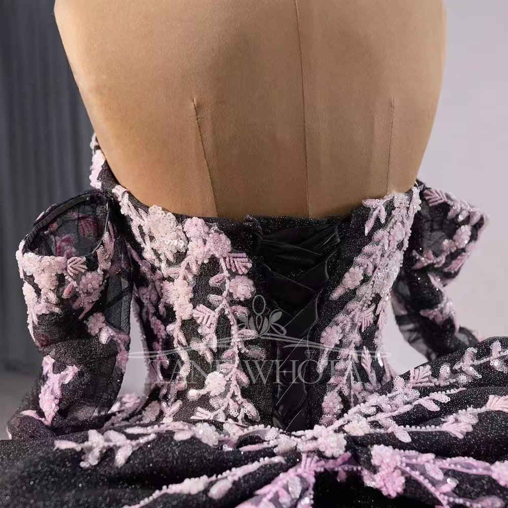 TW349 Vestidos Para Quinceañera Sweetheart Lace Up Back Beading Embroidery Bow Customized Black Luxury Long Dress