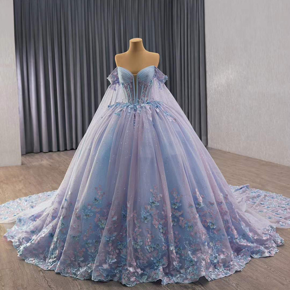 TW093 Vestidos De 15 Quinceañera Luxury 2025 Sleeveless Sweetheart Appliques Lace Up Back Blue Purple Long Dress For Special Occasions