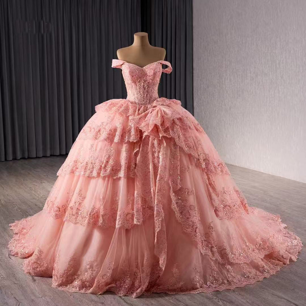TW124 Vestidos Quinceañeras Estilo Princesa Off Shoulder Sweetheart Appliques Lace Up Back Pink Princess Quinceanera Dress 2025