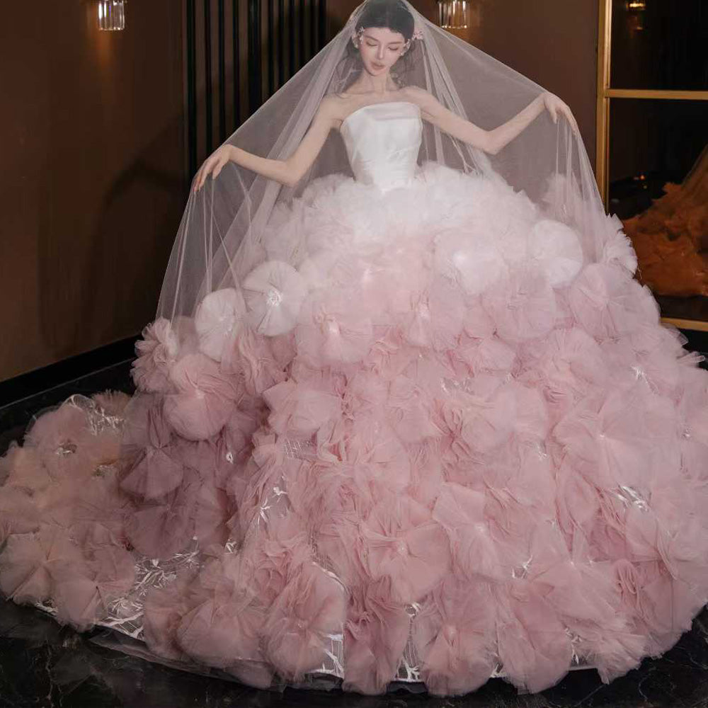 TW793 Luxury Strapless 3D Flower Ball Gown Wedding Dress Sleeveless Customized Robe De Mariage Civil